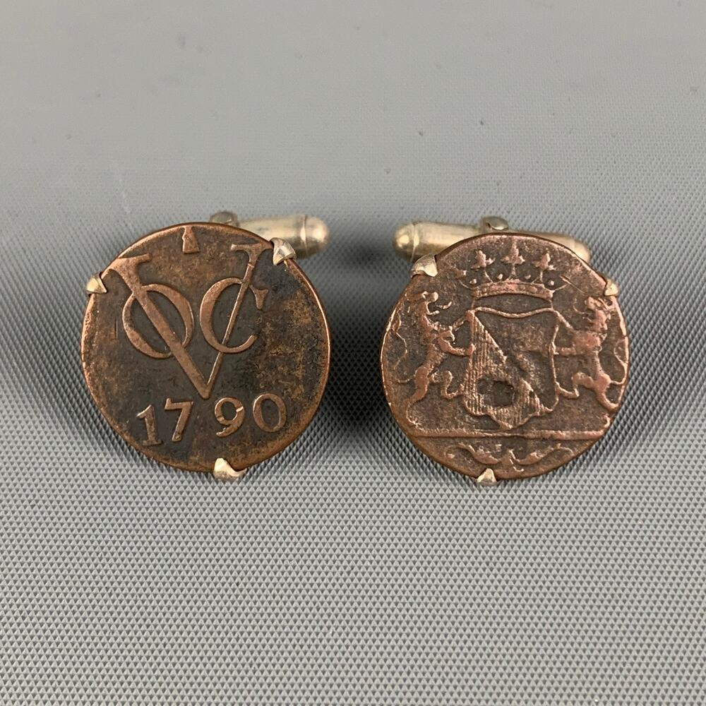 VINTAGE Copper Sterling Silver Coin Minted Dubbele Duit 1790 Cuff Links